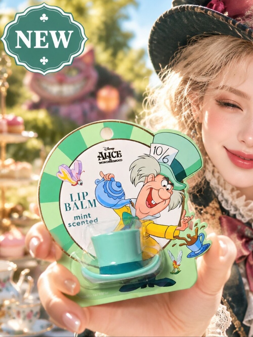 Disney Alice in Wonderland Mad Hatter Lip Balm Mint Scented Hat NWT 2g